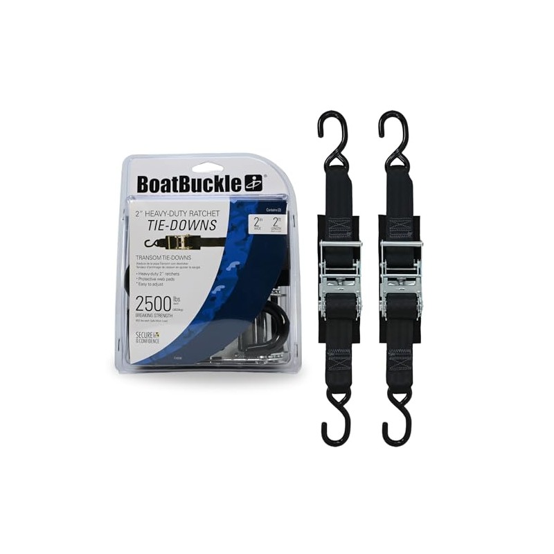 BoatBuckle F14206 Transom Boat Tie Down Straps to Trailer, 2-In