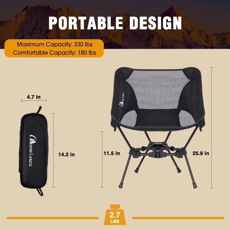 MOON LENCE 2 Pack Portable Camping Chairs Backpacking Chair -