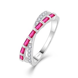 Blaniy 925 Sterling Silver Stackable Rings for Women Cross Line Wedding Band Promise Engagement Anniversary Half Eternity Ruby Ring July Birthstone Jewelry Gifts for Women Size 8