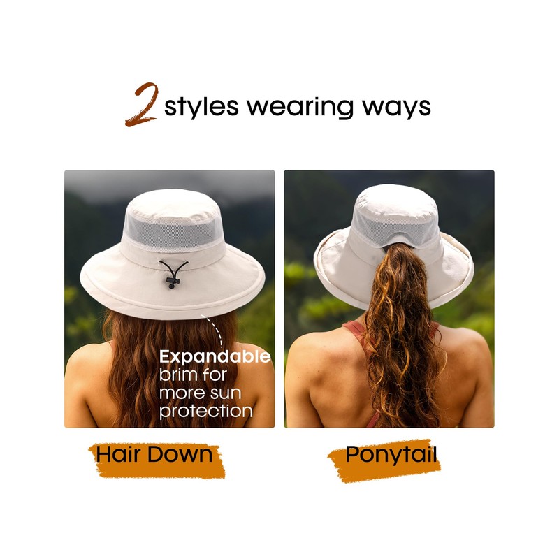 FURTALK Wide Brim Sun Hat with Ponytail Hole for Women