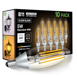 Eastiya Dusk to Dawn Outdoor LED Light Bulb, 5W Equivalent 40W, Candelabra B11 Light Bulb, 2700K Soft White, Edison LED Bulbs E12 Base, Lighting Sensor, Auto On/Off for Porch Patio Garage, 10 Pack