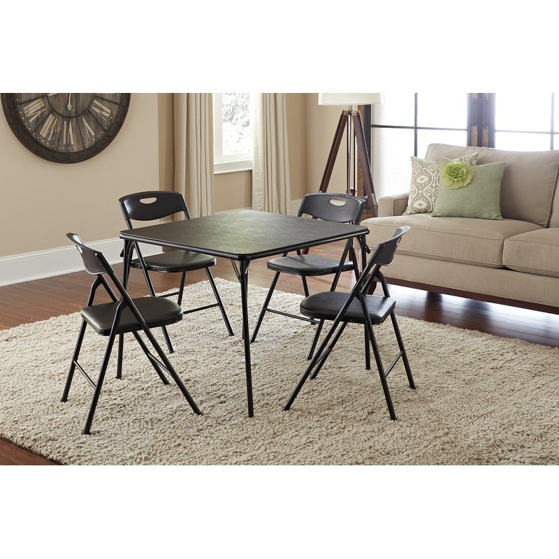 COSCO 5-Piece Folding Table and Chair Set, Black