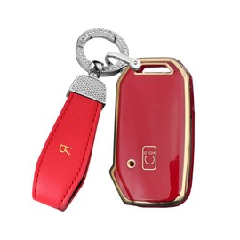 ontto TPU Car Key fob Cover Fit for Kia Soul 2019-2022 Forte Telluride K5 Seltos NIRO Sportage Sorento Smart Key case Key Bag Shell Holder Keyring Smart Keychain Accessories 5 Buttons Red