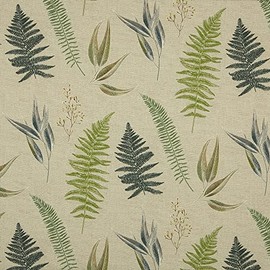 Kt KILOtela - Digital Printed Canvas Fabric, Half Panama Organic Cotton, Standard 100 by Oeko-Tex, Width 280 cm, Length to Choice of 50 in 50 cm | Blumei, Botanical Ferns - Green