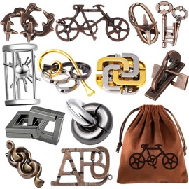 12 PCS Brain Teaser Puzzles Metal Puzzle Logic Metal Puzzle for Adult Lock Puzzles Gift for Adults Teenagers Kids