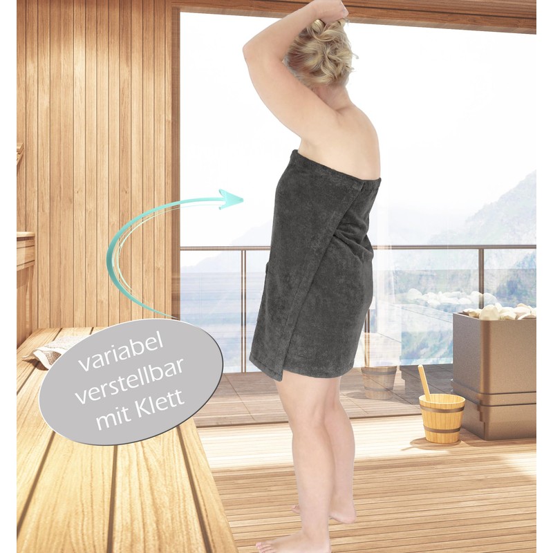 Lashuma Ladies Sauna Towel with Velcro Fastening Grey Terry Cloth
