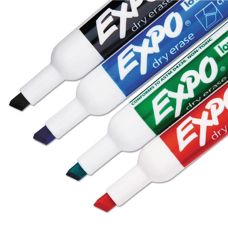 EXPO Low Odor Dry Erase Markers, Chisel Tip, Basic Assorted,