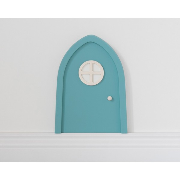 TinyFoxes Elf Door in Turquoise with Luminous Door Window for