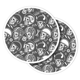 Vinyl Round Stickers (Set of 2) 10cm - Biker Skulls Helmet Motorbike Skater for Laptops, Tablets, Luggage, Scrap Booking, Fridges #52637