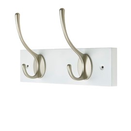Keypak Victorian Wall Mounted Coat Hooks, Wooden Coat Rack for Hanging Coats, Hats, Clothing, Scarfs (White/Satin, 2 Hooks)