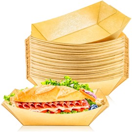 MotBach 30 Pack 2Lb Paper Food Boat Trays Disposable Paper Boats, Kraft Food Boats, Paper Food Serving Tray Boat Plate for Snack Popcorn Dessset Hotdog Sandwich Burger Taco Fries Nacho