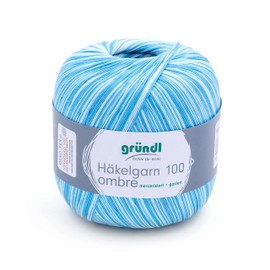 Gründl Häkelgarn 100 ombré (mercerisiertes Baumwollgarn zum Häkeln aus 100% Baumwolle, 100 g / 566 m, Nadelstärke: 1,5-2, 1 x 100 g), Ocean