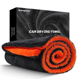 Autreykorn Car Drying Towel XXL 90 x 60 cm Microfibre Car Drying Towel with Twisting Yarn Technology Super Absorbent Scratch-Free for Car Washing and Care Dark Grey Orange