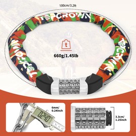 Topcrown Bike Lock Upgrade Metal Digital Dials 3.2 ft Long High Security Heavy Duty Anti Theft Bike Chain Lock, 5 Digit Combination Keyless Bicycle Lock for Bike/Electric Scooter/Ebike/Motorcycle