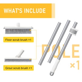 Sunally Floor Scrub Brush with 57" Long Handle, 2 in 1 Scrape Brush Stiff Bristle, Scrub Brush for Deep Cleaning Patio Bathroom Garage Kitchen Wall Deck Tub Tile, Grey White Floor Scraper