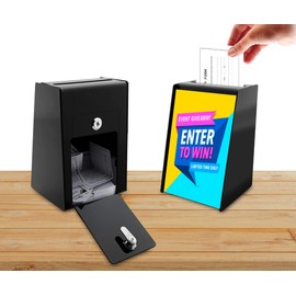 Marketing Holders Acrylic Ballot Donation Box 5.75" x 8.75" with Lock and Sign Holder Black Locking Container for Fundraising Raffle Voting Tip Jar