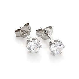 9ct White Gold 5mm Round Clear CZ Crystal Studs / Earrings