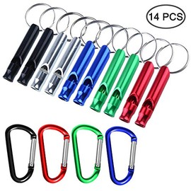 FineGood 10 piezas de Silbatos Aluminio con 4 Ganchos sin Mosquetón, Silbato de Supervivencia Emergencia con Llavero Cadena para el árbitro del Deporte, Excursionismo, Escalada para Acampar