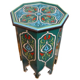 Moroccan Wood Side End Table Corner Coffee Handmade Hand Painted Moorish Green