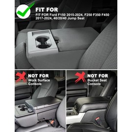 Center Console Armrest Cover for 2015-2024 Ford F150 Accessories, 2017-2024 F250 F350 F450, PU Leather Middle Console Cushion Cover with Storage Bag(Jump Seat Only)
