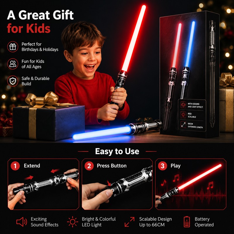 Glowing Toy Lightsaber for Kids’ Pretend Play – Telescopic LED