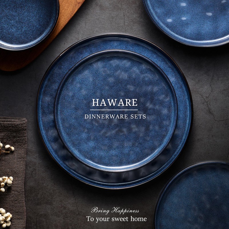 HaWare Dinnerware Sets, 12-Piece Plates and Bowls Set, Stoneware Dish