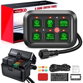 Nilight 6 Gang Switch Panel Universal Circuit Control Relay System with Fuse Wiring Harness Automatic Dimmable ON-Off LED Switch Pod for Cars Trucks Boats ATV UTV SUV, 2 Years Warranty