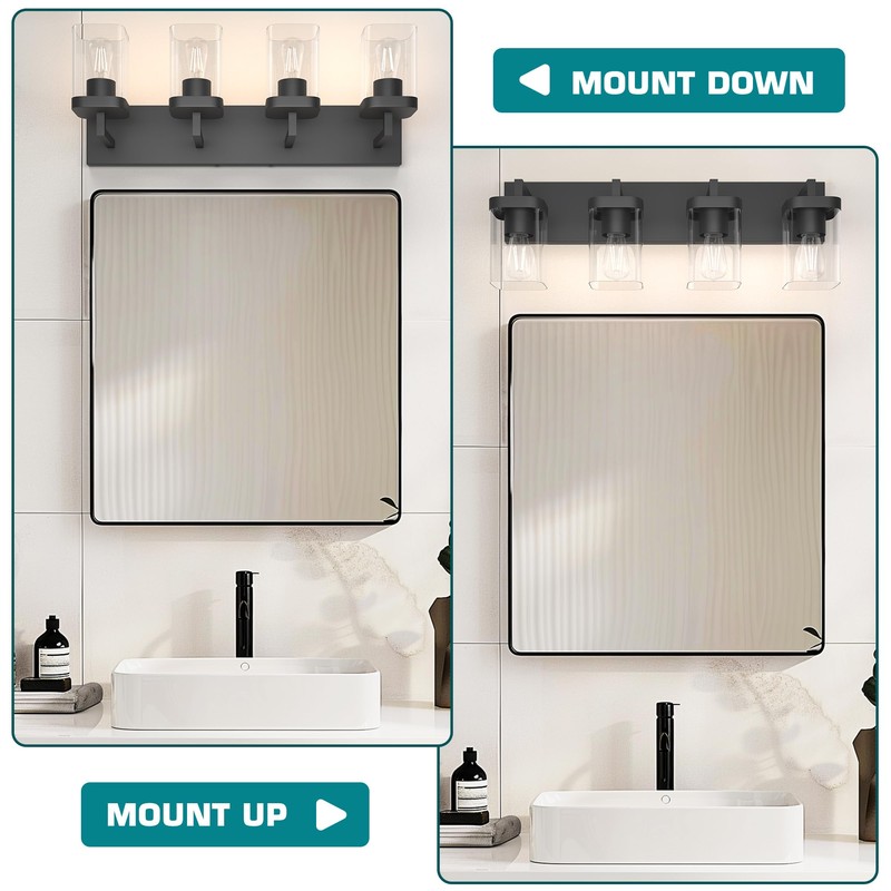 Danshinro Bathroom Vanity Light, Square Design 4 Lights Morden Bathroom