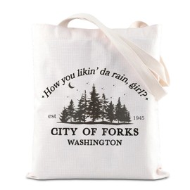 City of Forks Twi-light Merch Edward's Girl Gift Forks Washington Gift Vampire Lover Tote Bag Forks Washington Gift, White