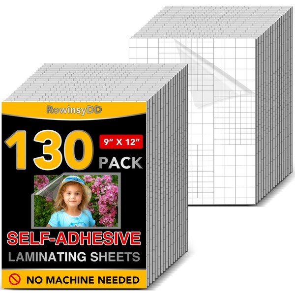 RowinsyDD 130 PCS Self-Adhesive Laminating Sheets, 9 x 12 Inches