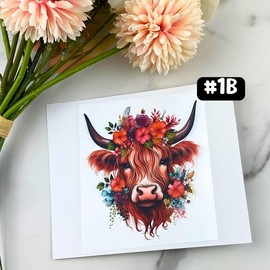 UV DTF DECALS, 4" height, Cup Decals, Cup Stickers, Cup Decor:_#1B - Highland Cow (floral)