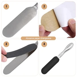Recambio de limas de pedicura de acero inoxidable, 50 piezas, grano 80, almohadillas de repuesto para pedicura, almohadilla de raspador de pies con pegamento extraíble, tamaño 5.2 pulgadas de largo x