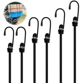 Expander with Hooks, Pack of 6 Elastic Straps with Hooks, 6 mm Luggage Tensioners, Assorted 60 cm, 80 cm, 100 cm, 150 cm, Rubber Tensioning Rope for Bicycle, Load Securing, Camping, Hiking