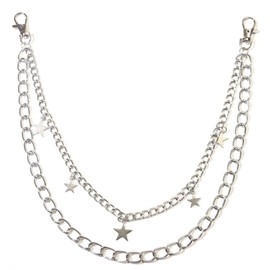 Silver Stars Charm Layered Fashion Trousers Chain for Women Men Stylish Simple Belt Pants Wallet Waist Link Chains Hip Hop Y2k Street Rock Jean Pocket Body Jewelry Statement Emo Accessory