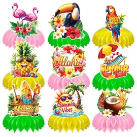 Buziba 9Pcs Hawaiian Luau Honeycomb Centerpiece Party Table Decorations 3D Flamingo Table Centerpiece for Tropical Luau Party Supplies