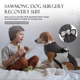 SAWMONG Zipper Recovery Suit for Dogs, Breathable Cotton Dog Surgery Suit Female Spay Pet Male, Cotton Neuter Onesie Prevent Licking Wounds, Substitute E-Collar & Cone Cat(Gray, 2X-Large)