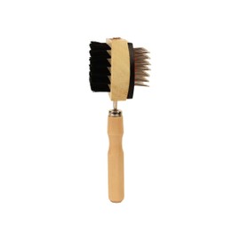 Double-Sided Dog 7 Inch Grooming Brush with Wood Handle, 2-In-1 Pin and Bristle Brush for Pet Hair