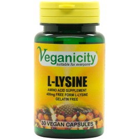 Veganicity L-Lysine HCL 500mg : Amino Acid Supplement - 30 Vegan Capsules, in a Planet-Friendly 99% Recycled Pot