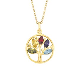 Amor 2022096 Women's Necklace with Pendant 925 Sterling Silver with Synthetic Zirconia 42 + 3 cm Multi-Coloured Tree of Life Comes in Jewellery Gift Box, Gold, Synthetic zirconia.