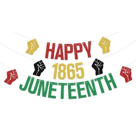 Gold and Green and Red Glitter Happy 1865 Juneteenth Banner, Juneteenth Day Decorations, 1865 Freedom Day Independence Day Decor Party Decoration Supplies