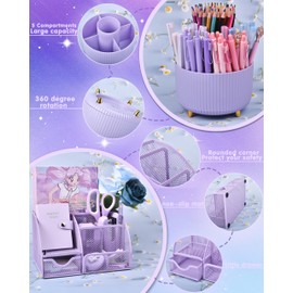 LXEVIHK Purple Desk Organizers and Accessories With Mesh Desk Organizer and 360°Rotating Pen Holder and a Lot of Office Purple Office Supplies Beautifully Presented in a Gift Box, Back to School