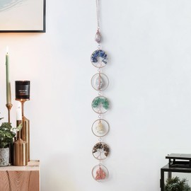 7 Chakra Healing Crystals Hanging Ornament，Handmade Chakra Stones Tree of Life Natrual Gemstones Wall Hanging Ornaments for Home Decor Yoga Meditation(Natural Stones+Tree of Life)