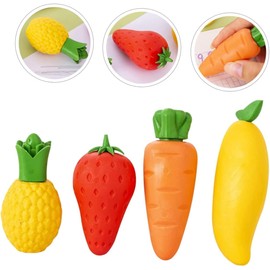 eron Pack of 4 Fruit Straders Funny Cute Creative Pineapple/Mango/Strawberry/Carrot Eraser Stationery School Office Supplies Children's Birthday Party Favours