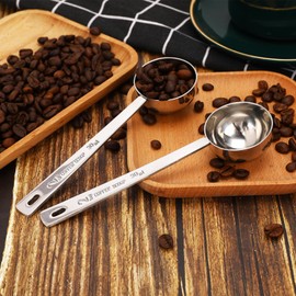 2 Stück Edelstahl Kaffeelöffel, Kaffeedosierlöffel 30ml, Kaffeelöffel Portionierer, Kaffeelöffel mit Langem Griff, Zum Abmessen trockener und flüssiger Zutaten, Kaffeesatz, Bohnen, Gewürze