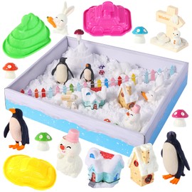 FIIOEOY Snow Sensory Bin, Play Sand Art Kit for Kids with Sensory Sand, Arctic Animal Figures, Winter Wonderland Sensory Snow Toy Birthday Gift for Toddler Ages 3 4 5 6 7 8