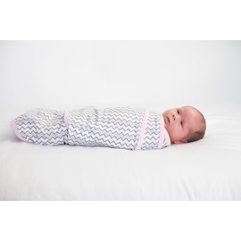Miracle Blanket Baby Sleep Wearable Swaddle Wrap for Newborn Infant Boy or Girl 0-3 Months, Pink & Gray Chevron