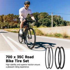yeesport 700x35c Bike Tire, 2 Pack Foldable 37-622/700x35c Gravel Bike Tires and 700x35/38c Bike Tubes 48mm A/V Valve with Rim Strips, 700c Road Bike Tires for Urban Rural Asphalt Hard Roads