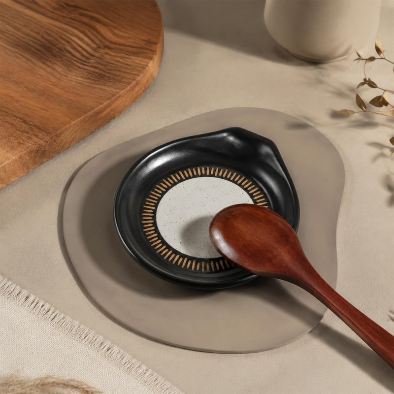 Portacucchiai in Ceramica Nera, Appoggia da Cucina per Cucchiai E