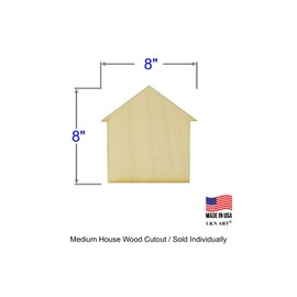 Unfinished House Wood Cut Out Available in a Variety of Sizes and Thicknesses (1/4” Thickness, Medium 8" x 8" (Sold Individually))
