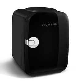 CROWNFUL Mini Fridge, 4 Liter/6 Can Portable Cooler and Warmer Personal Refrigerator for Skin Care, Cosmetics, Beverage, Food,Great for Bedroom, Office, Car, Dorm, ETL Listed (Black)